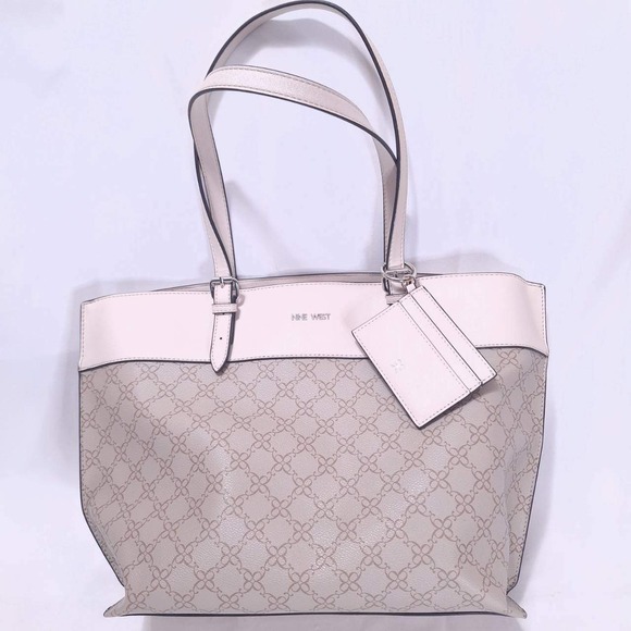 Nine West Handbags - Nine West Tote Bag Beige‎ Monogram Shoulder Bag w/ Card Holder & Top Zip Mint
